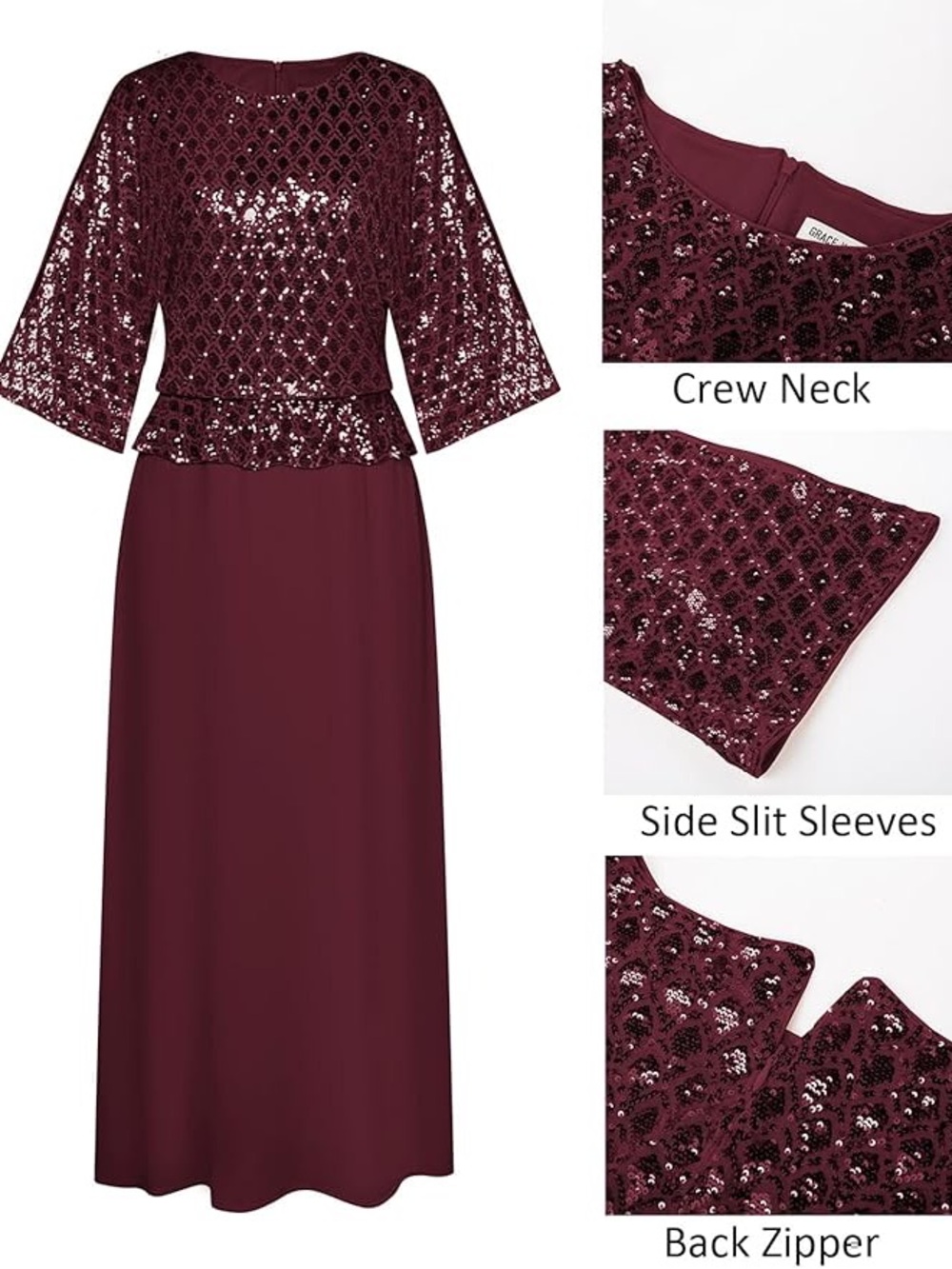 GRACE KARIN Sequin Dress for Women. Wedding Formal Chiffon Evening Gown. Size:XL - Picture 3 of 8